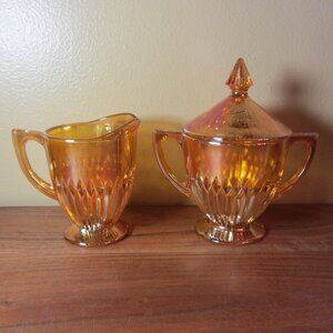 jeanette marigold glass vintage 6 oz creamer & 8 oz sugar bowl with lid (W4055)